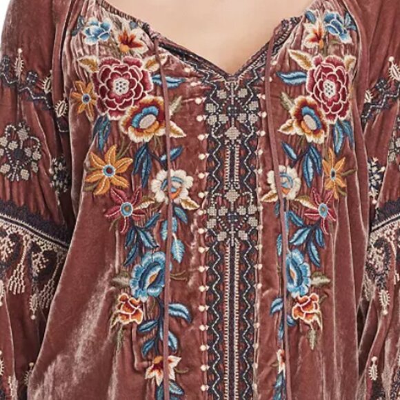 Johnny Was Eleni Embroidered Velvet Peasant Top - Picture 3 of 6
